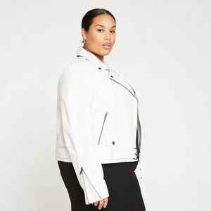 $698 Universal Standard Leeron Leather Moto Jacket White Size 14/16 NWT